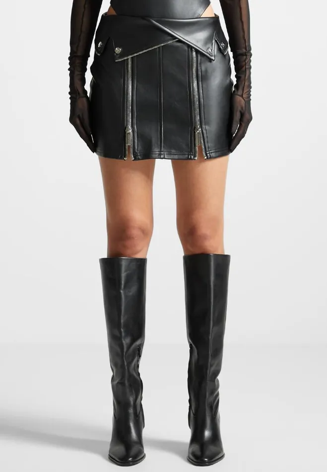 Manire De Voir Skirts Manire De Voir Woman Vegan Leather Biker Mini Skirt 8211 Black Manire De Voir Skirts Manire De Voir Woman Vegan Leather Biker Mini Skirt 8211 Black