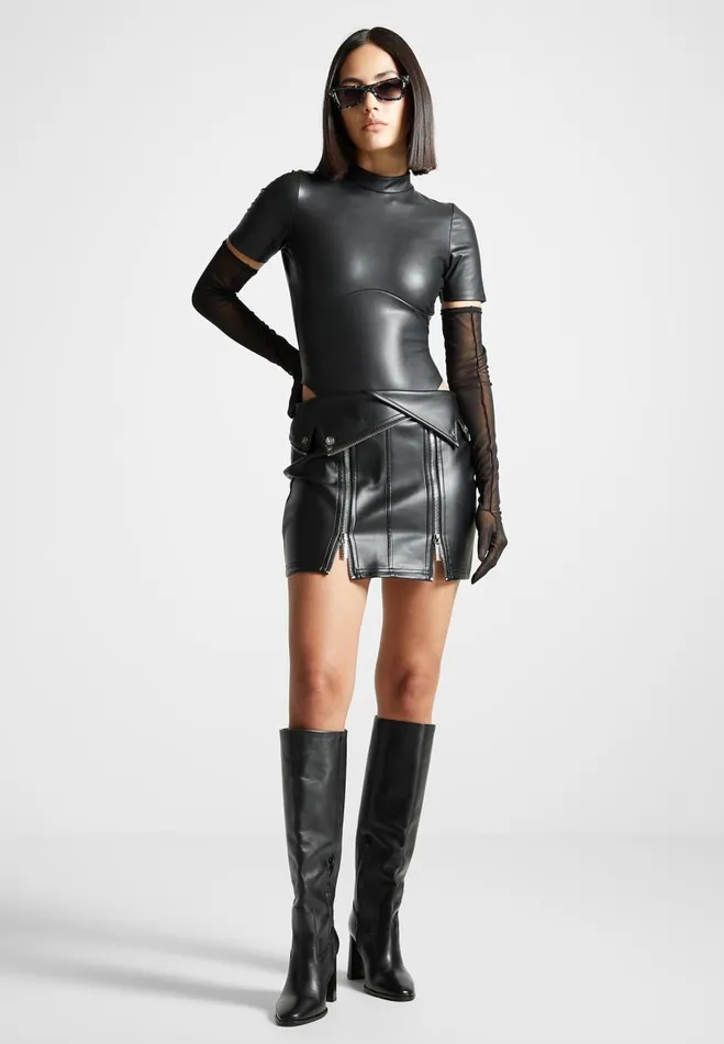Manire De Voir Skirts Manire De Voir Woman Vegan Leather Biker Mini Skirt 8211 Black