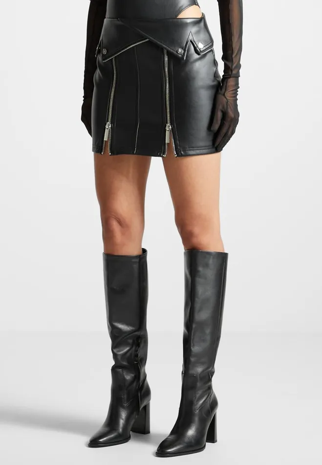 Manire De Voir Skirts Manire De Voir Woman Vegan Leather Biker Mini Skirt 8211 Black