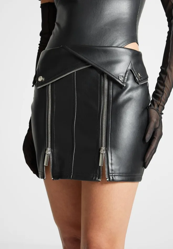 Manire De Voir Skirts Manire De Voir Woman Vegan Leather Biker Mini Skirt 8211 Black