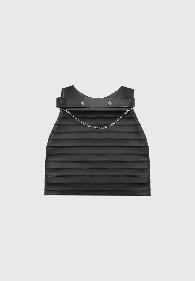 Manire De Voir Skirts Manire De Voir Woman Vegan Leather Pintuck Chain Mini Skirt 8211 Black