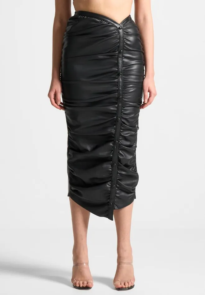 Manire De Voir Skirts Manire De Voir Woman Vegan Leather Ruched Midaxi Skirt 8211 Black Manire De Voir Skirts Manire De Voir Woman Vegan Leather Ruched Midaxi Skirt 8211 Black