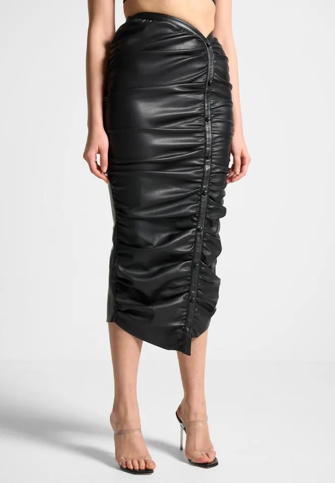 Manire De Voir Skirts Manire De Voir Woman Vegan Leather Ruched Midaxi Skirt 8211 Black