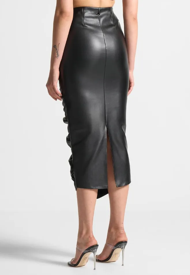 Manire De Voir Skirts Manire De Voir Woman Vegan Leather Ruched Midaxi Skirt 8211 Black