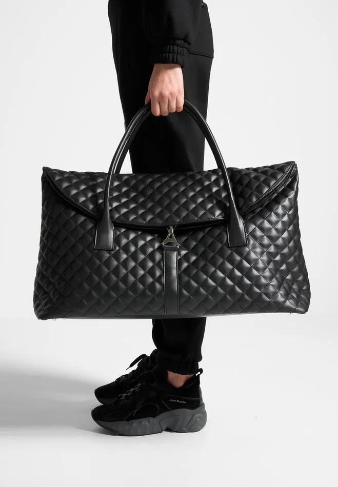 Manire De Voir Summer Accessories Manire De Voir WomanManire De Voir Man Vegan Leather Diamond Quilted Travel Bag 8211 Black
