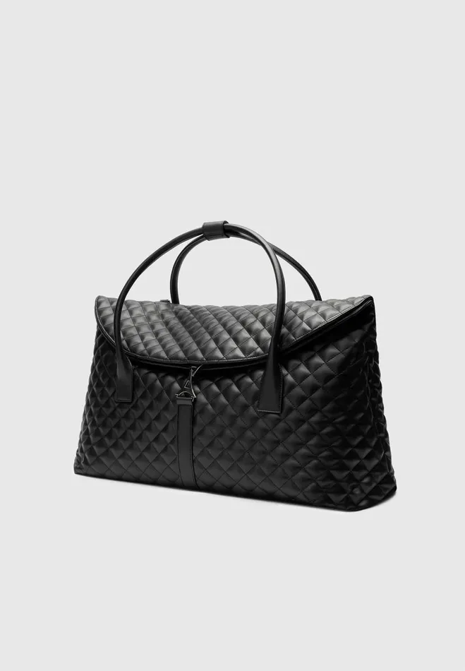 Manire De Voir Summer Accessories Manire De Voir WomanManire De Voir Man Vegan Leather Diamond Quilted Travel Bag 8211 Black