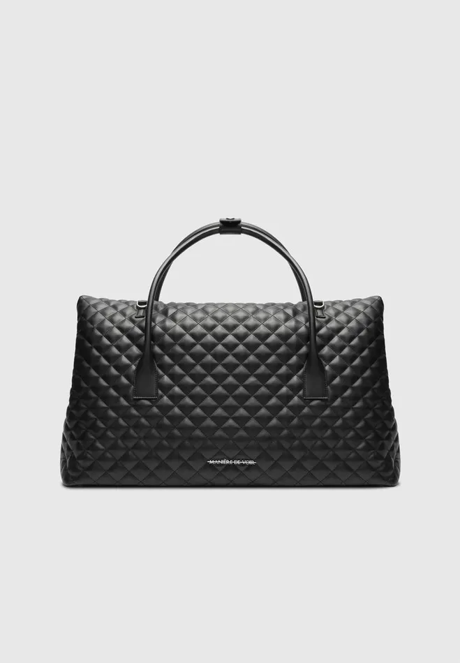 Manire De Voir Summer Accessories Manire De Voir WomanManire De Voir Man Vegan Leather Diamond Quilted Travel Bag 8211 Black