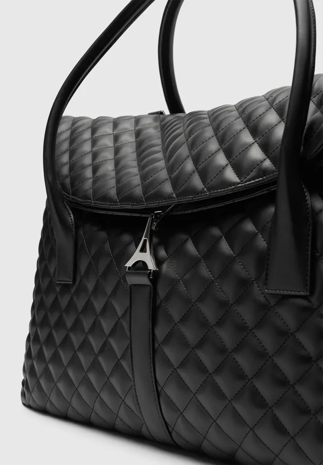 Manire De Voir Summer Accessories Manire De Voir WomanManire De Voir Man Vegan Leather Diamond Quilted Travel Bag 8211 Black