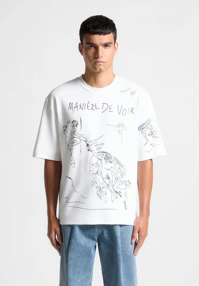 Manire De Voir TShirts and Tops Manire De Voir Man Graffiti TShirt 8211 White Manire De Voir TShirts and Tops Manire De Voir Man Graffiti TShirt 8211 White