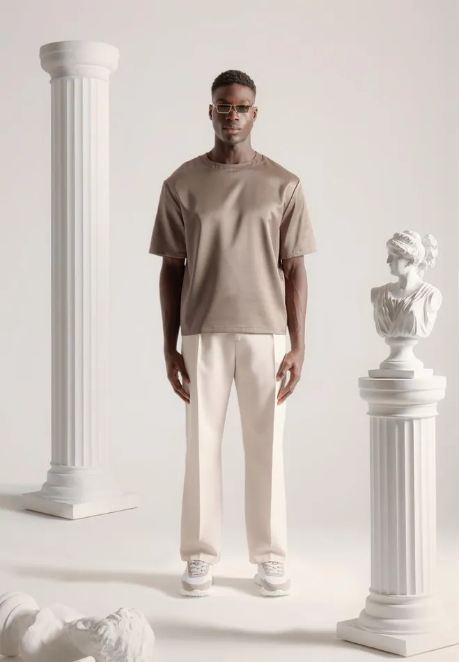Manire De Voir TShirts and Tops Manire De Voir Man Satin Boxy Fit TShirt 8211 Taupe