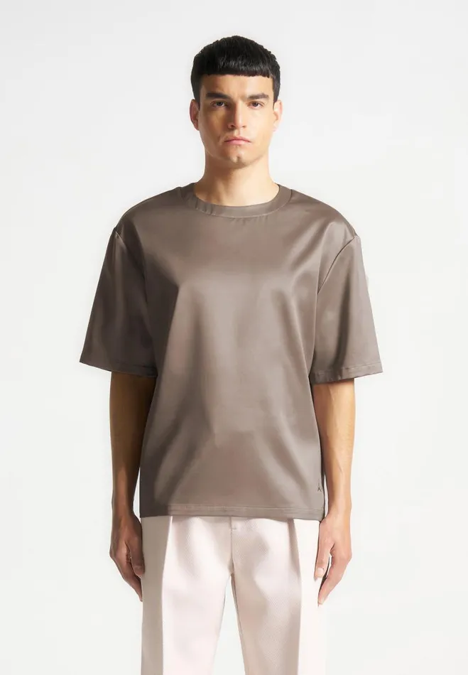Manire De Voir TShirts and Tops Manire De Voir Man Satin Boxy Fit TShirt 8211 Taupe