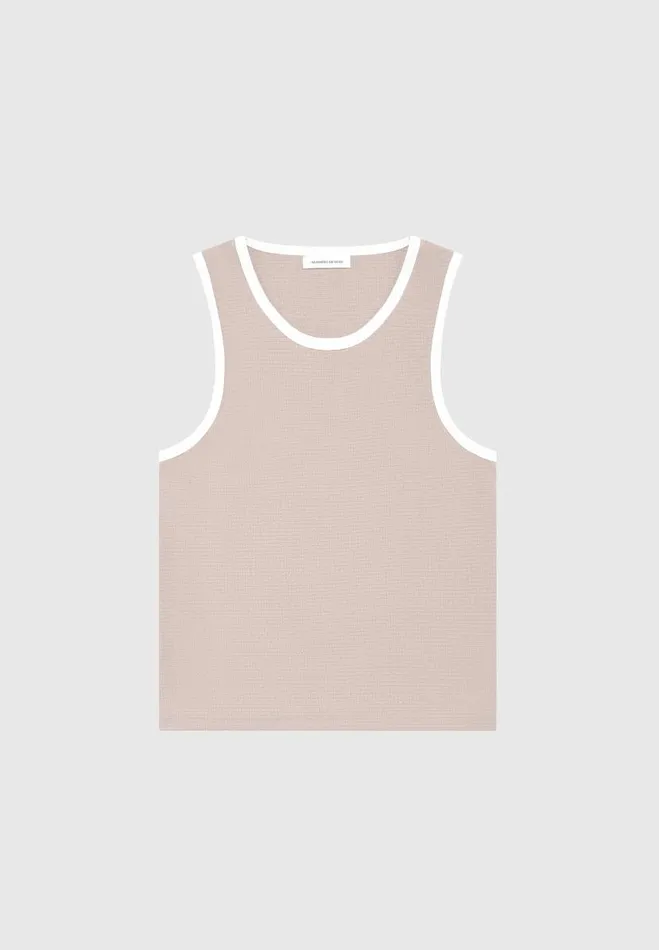 Manire De Voir TShirts and Tops Manire De Voir Man Seersucker Vest 8211 BeigeWhite