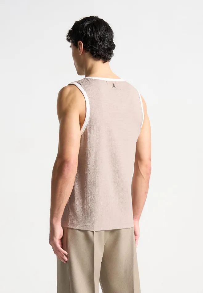 Manire De Voir TShirts and Tops Manire De Voir Man Seersucker Vest 8211 BeigeWhite