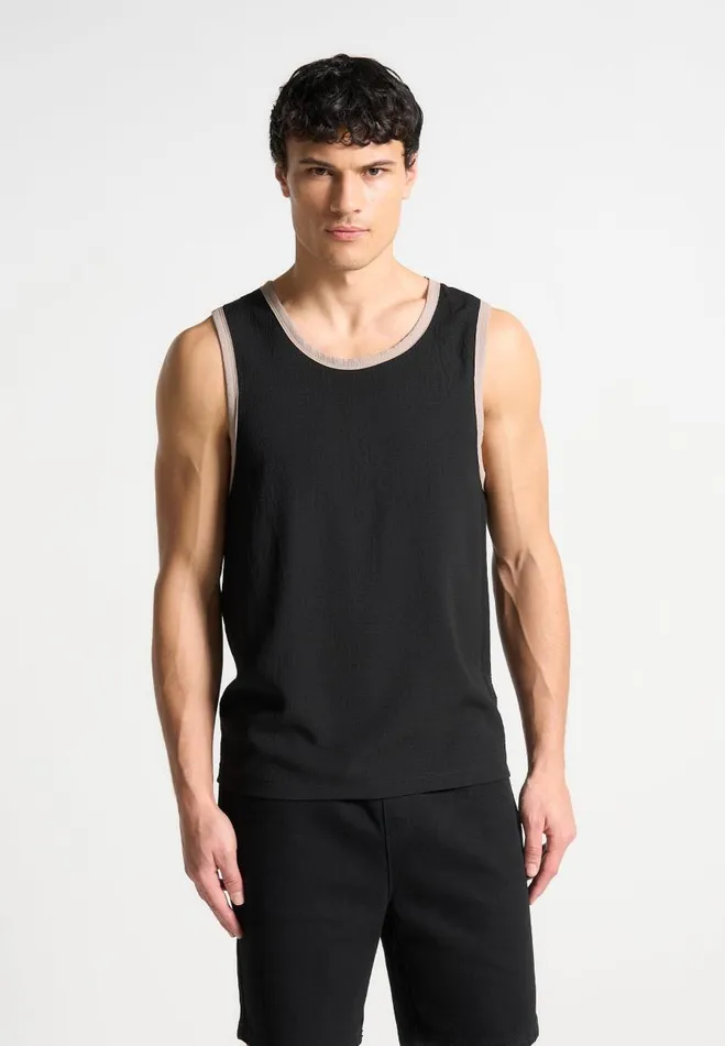 Manire De Voir TShirts and Tops Manire De Voir Man Seersucker Vest 8211 BlackBeige Manire De Voir TShirts and Tops Manire De Voir Man Seersucker Vest 8211 BlackBeige
