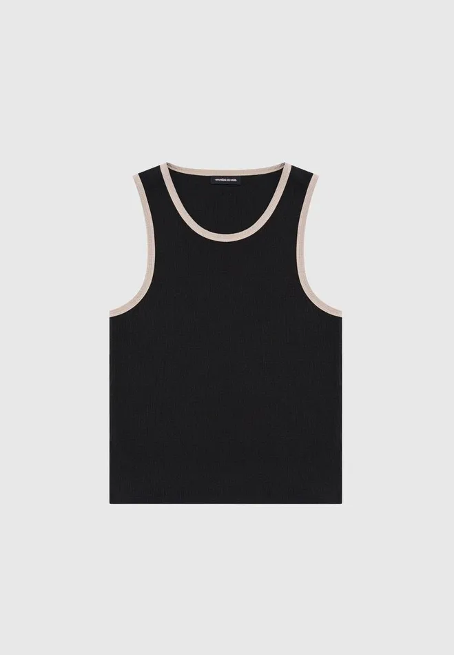 Manire De Voir TShirts and Tops Manire De Voir Man Seersucker Vest 8211 BlackBeige