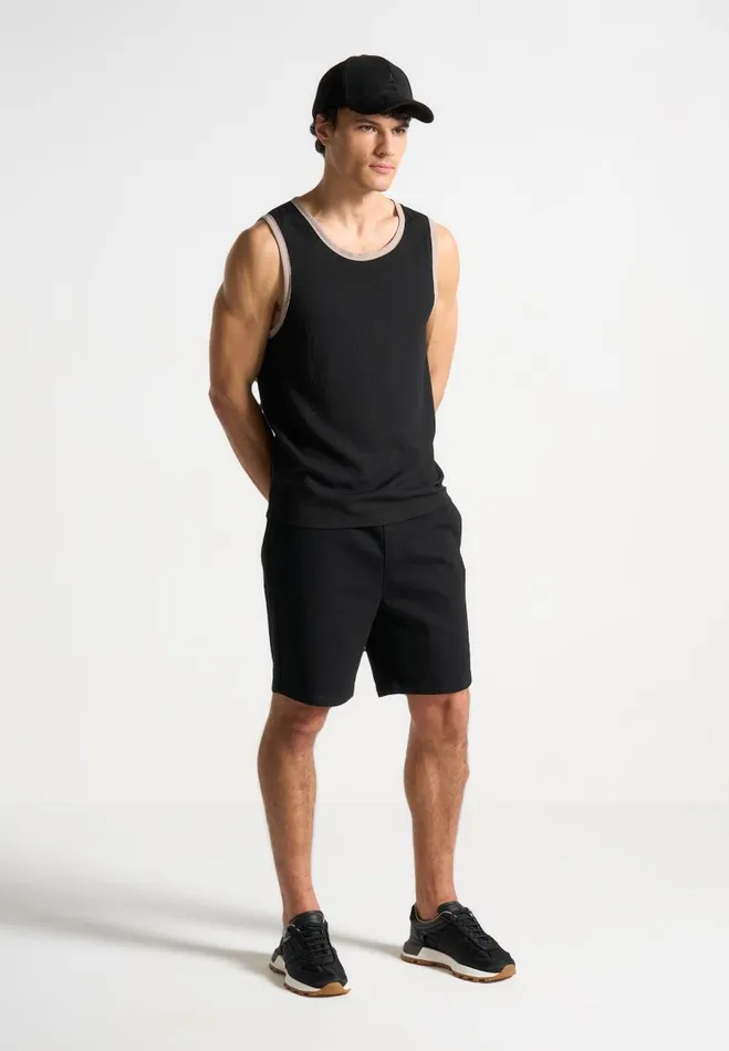 Manire De Voir TShirts and Tops Manire De Voir Man Seersucker Vest 8211 BlackBeige