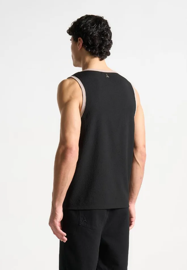 Manire De Voir TShirts and Tops Manire De Voir Man Seersucker Vest 8211 BlackBeige
