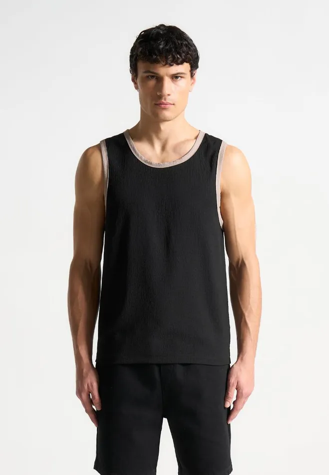 Manire De Voir TShirts and Tops Manire De Voir Man Seersucker Vest 8211 BlackBeige