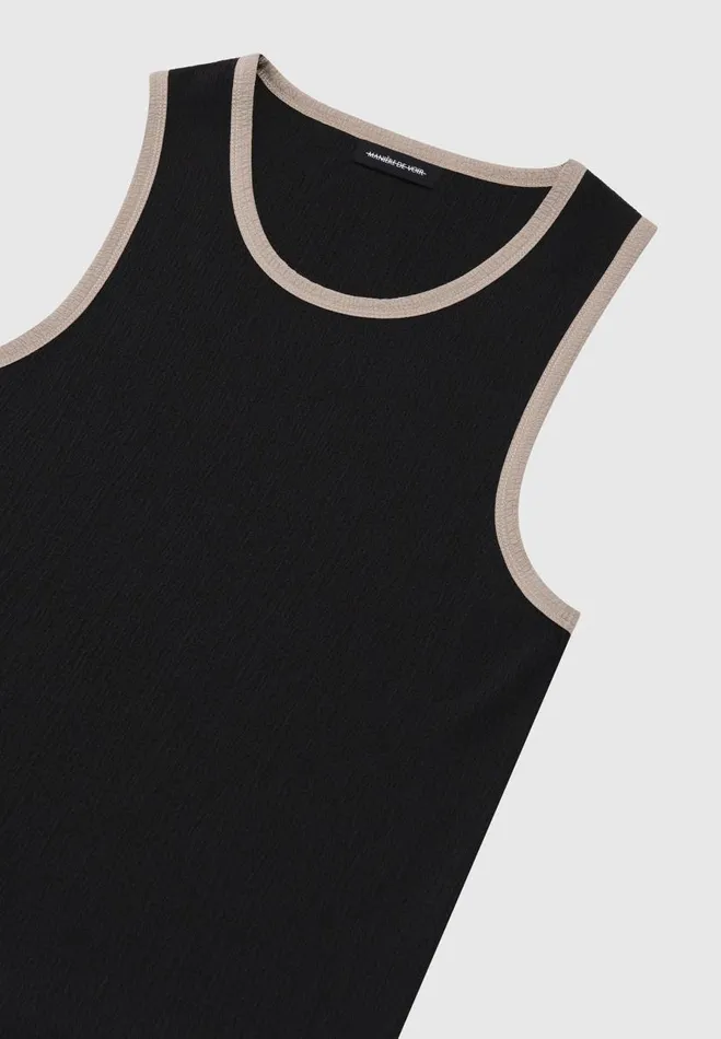 Manire De Voir TShirts and Tops Manire De Voir Man Seersucker Vest 8211 BlackBeige
