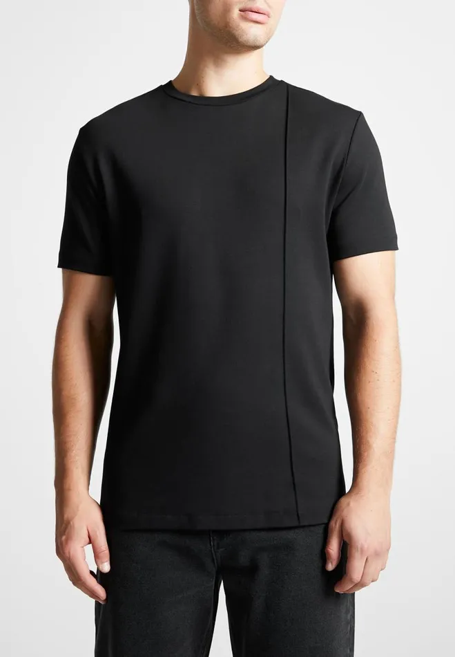 Manire De Voir TShirts and Tops Manire De Voir Man ternel Slim Fit Cotton TShirt With Pintuck 8211 Black