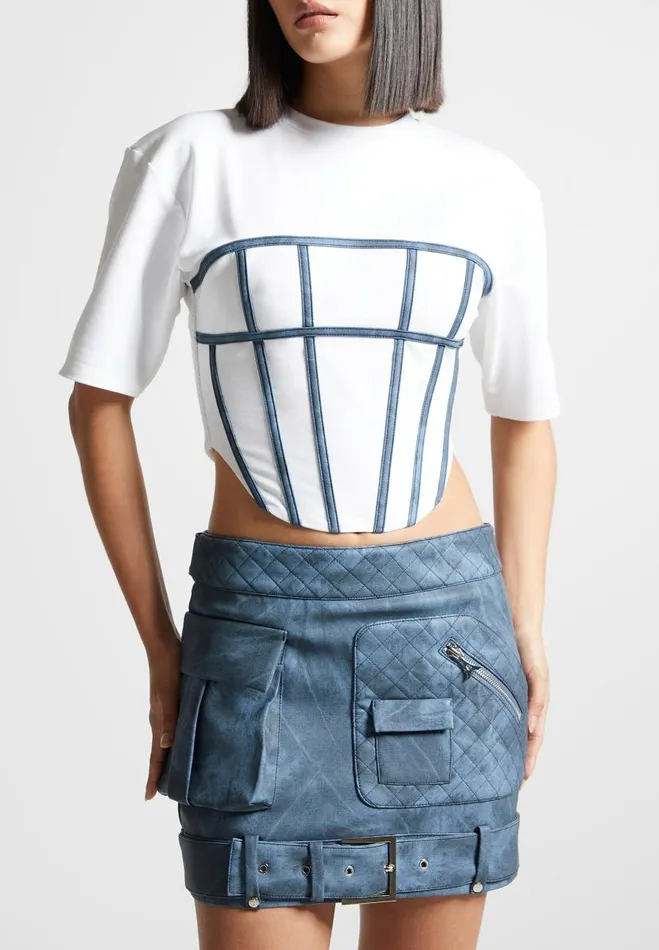 Manire De Voir Tops and T Shirts Manire De Voir Woman Corset T Shirt 8211 WhiteBlue