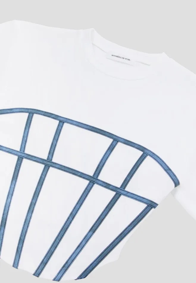 Manire De Voir Tops and T Shirts Manire De Voir Woman Corset T Shirt 8211 WhiteBlue