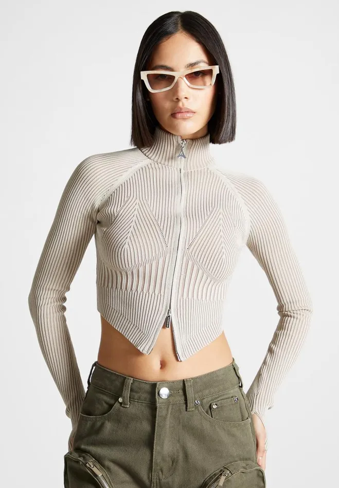 Manire De Voir Tops and T Shirts Manire De Voir Woman Knitted Backless Corset Top 8211 BeigeTaupe Manire De Voir Tops and T Shirts Manire De Voir Woman Knitted Backless Corset Top 8211 BeigeTaupe