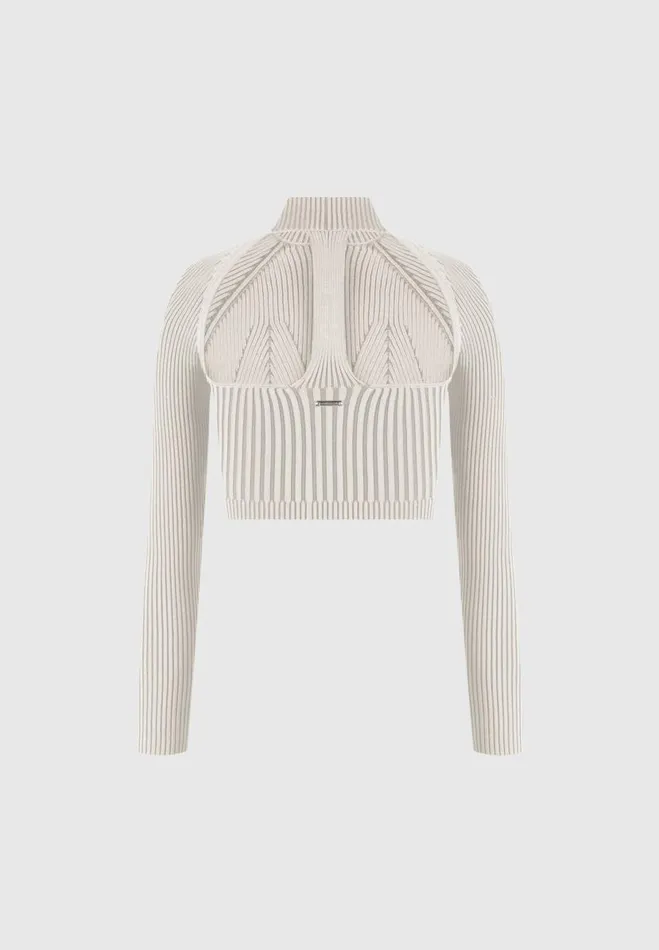 Manire De Voir Tops and T Shirts Manire De Voir Woman Knitted Backless Corset Top 8211 BeigeTaupe