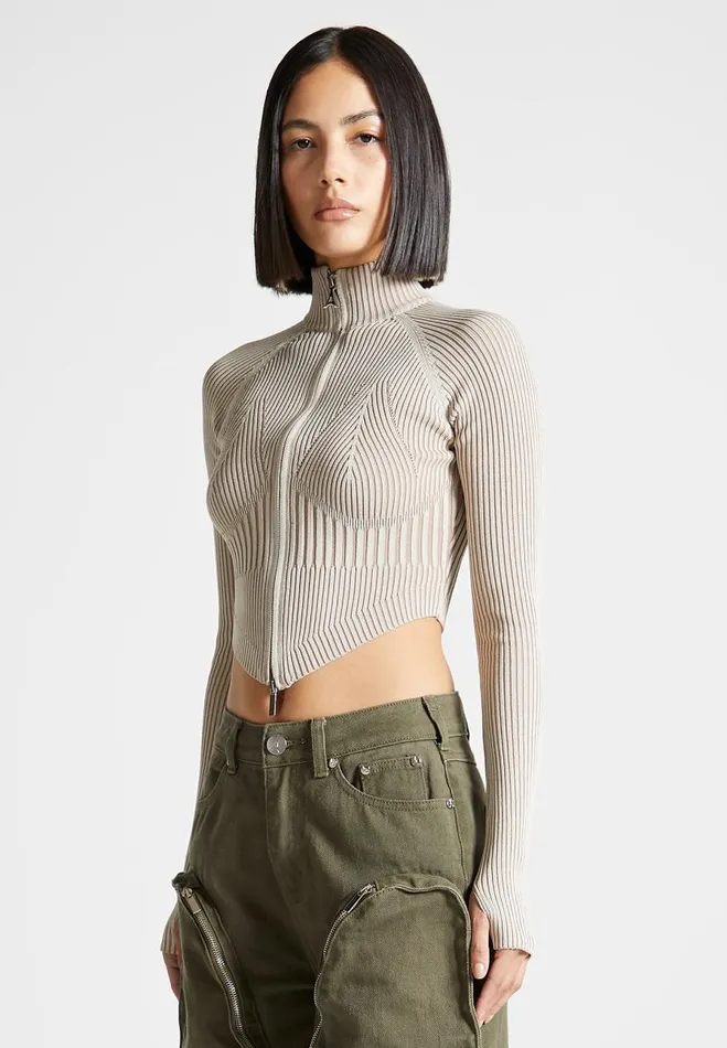 Manire De Voir Tops and T Shirts Manire De Voir Woman Knitted Backless Corset Top 8211 BeigeTaupe