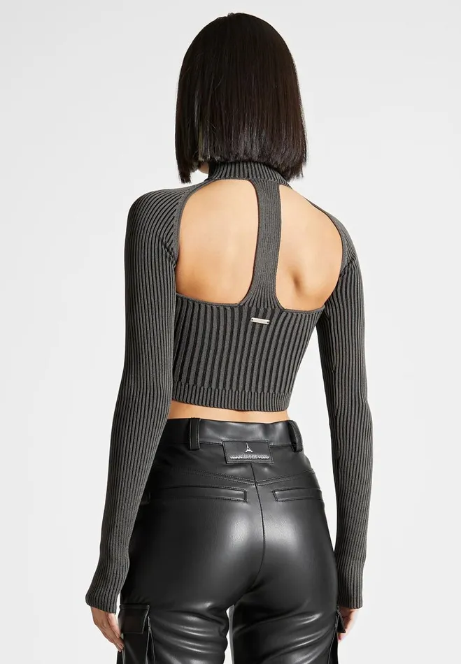 Manire De Voir Tops and T Shirts Manire De Voir Woman Knitted Backless Corset Top 8211 GreyBlack