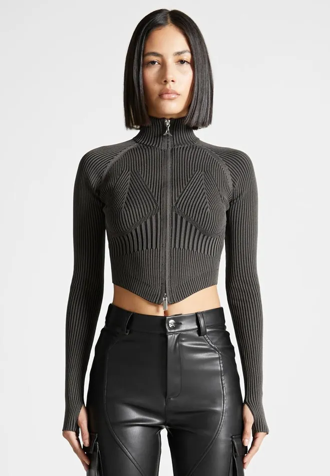 Manire De Voir Tops and T Shirts Manire De Voir Woman Knitted Backless Corset Top 8211 GreyBlack