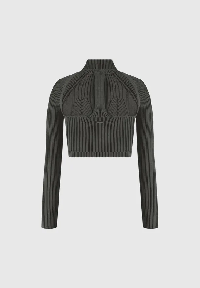 Manire De Voir Tops and T Shirts Manire De Voir Woman Knitted Backless Corset Top 8211 GreyBlack