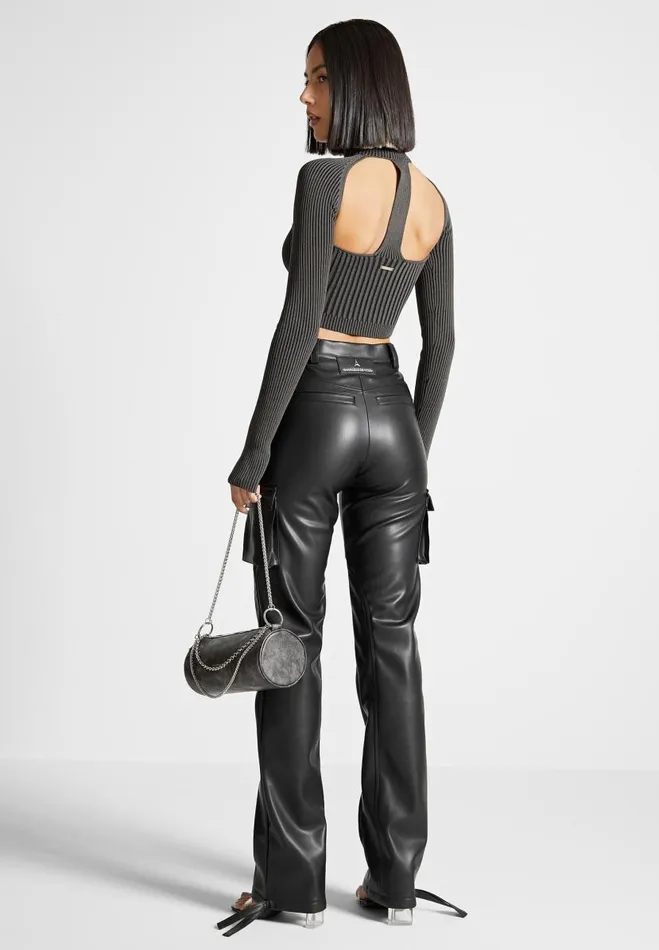 Manire De Voir Tops and T Shirts Manire De Voir Woman Knitted Backless Corset Top 8211 GreyBlack