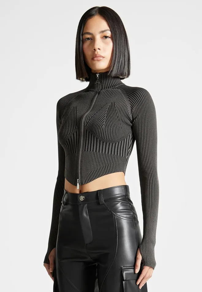 Manire De Voir Tops and T Shirts Manire De Voir Woman Knitted Backless Corset Top 8211 GreyBlack