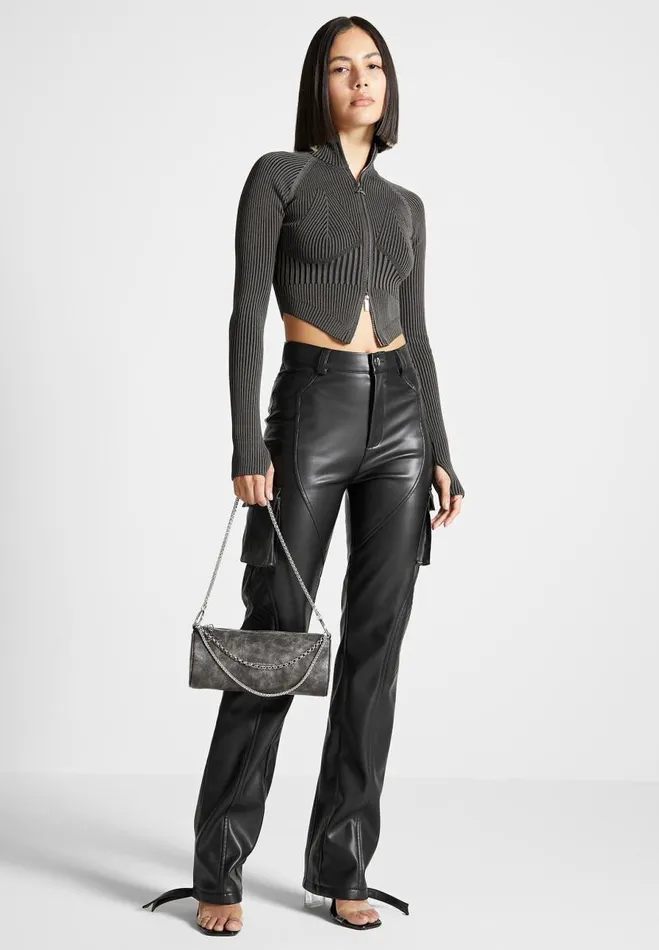Manire De Voir Tops and T Shirts Manire De Voir Woman Knitted Backless Corset Top 8211 GreyBlack