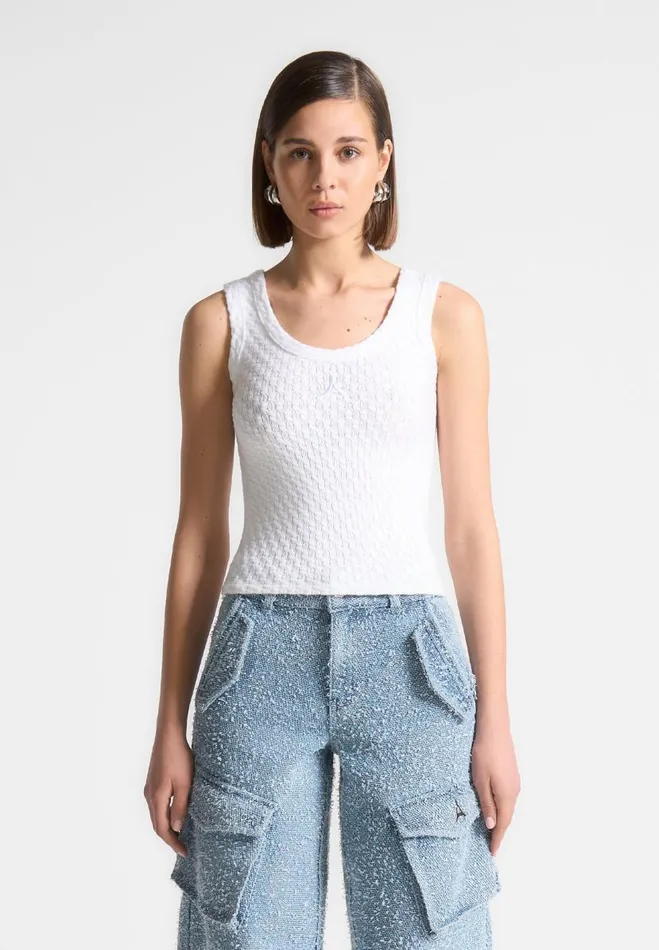 Manire De Voir Tops and T Shirts Manire De Voir Woman Limited Edition Eiffel Knitted Tank Top 8211 White Manire De Voir Tops and T Shirts Manire De Voir Woman Limited Edition Eiffel Knitted Tank Top 8211 White