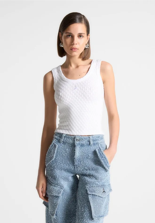 Manire De Voir Tops and T Shirts Manire De Voir Woman Limited Edition Eiffel Knitted Tank Top 8211 White