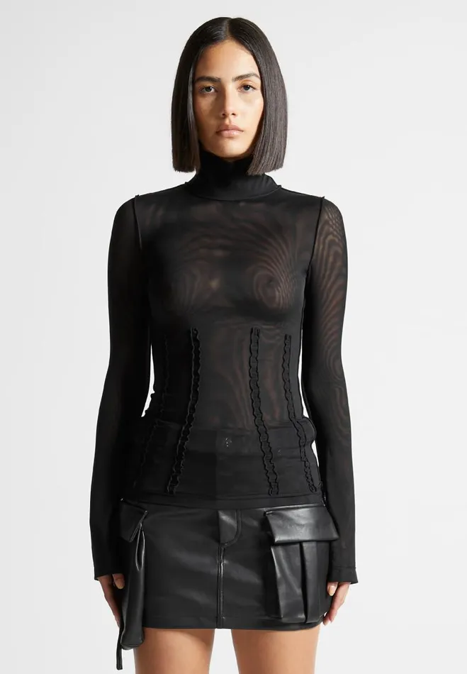 Manire De Voir Tops and T Shirts Manire De Voir Woman Mesh Double Layer Top 8211 Black