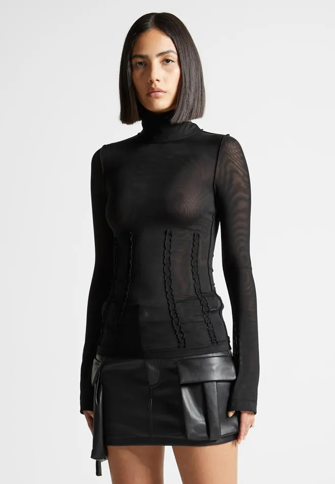 Manire De Voir Tops and T Shirts Manire De Voir Woman Mesh Double Layer Top 8211 Black