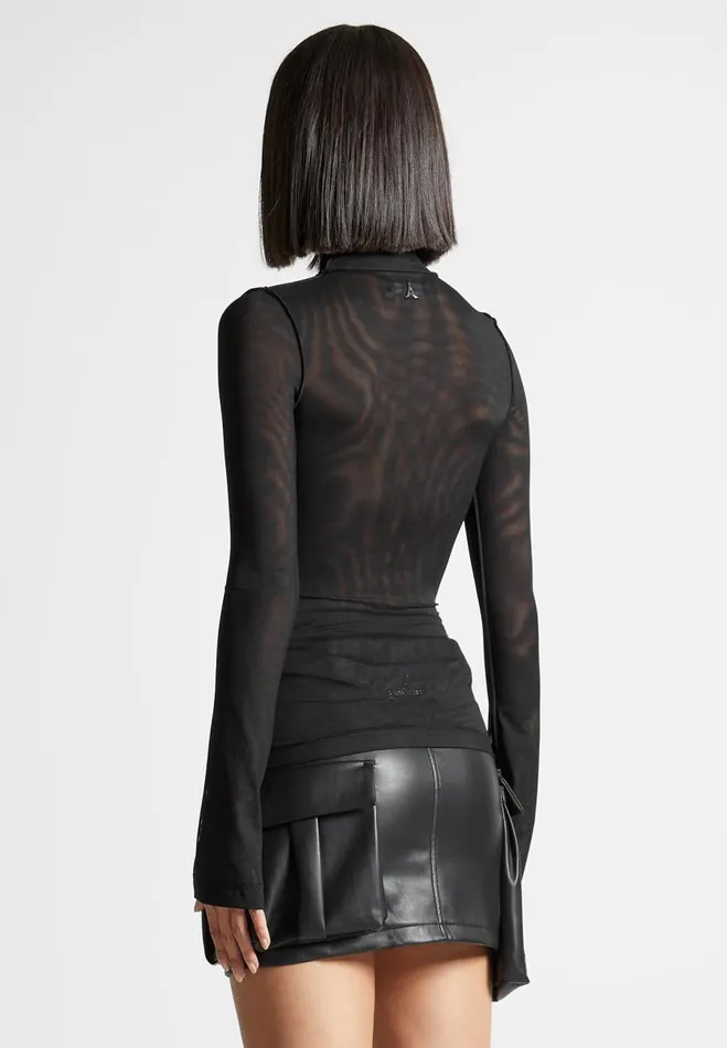Manire De Voir Tops and T Shirts Manire De Voir Woman Mesh Double Layer Top 8211 Black