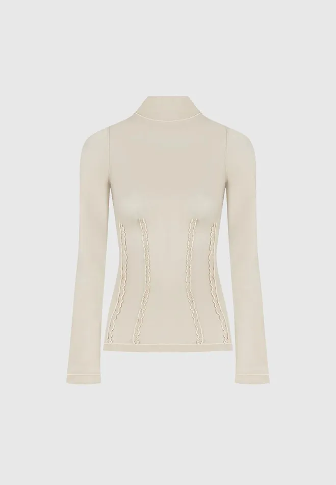 Manire De Voir Tops and T Shirts Manire De Voir Woman Mesh Double Layer Top 8211 Taupe