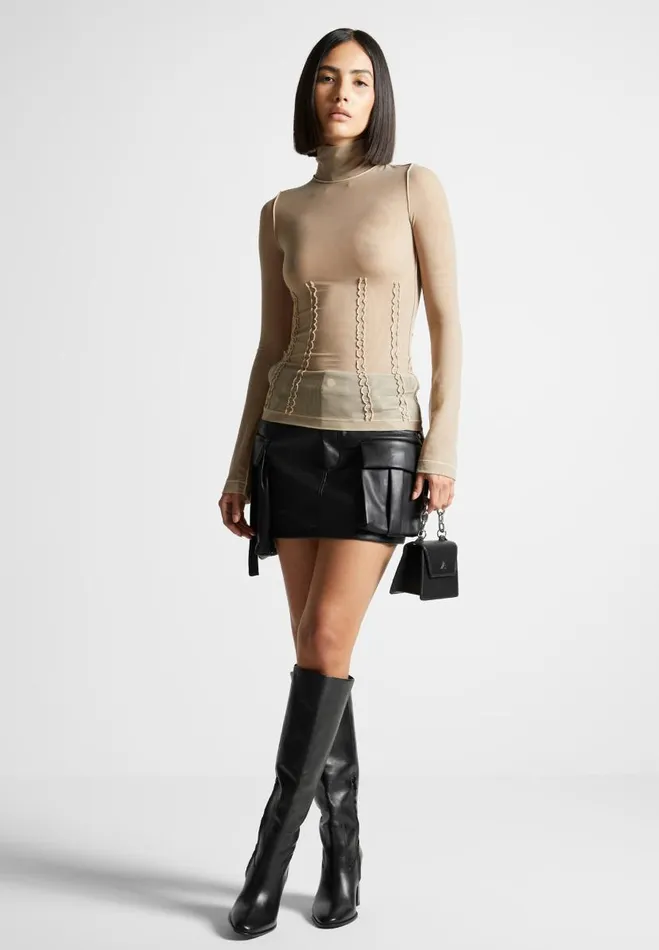 Manire De Voir Tops and T Shirts Manire De Voir Woman Mesh Double Layer Top 8211 Taupe