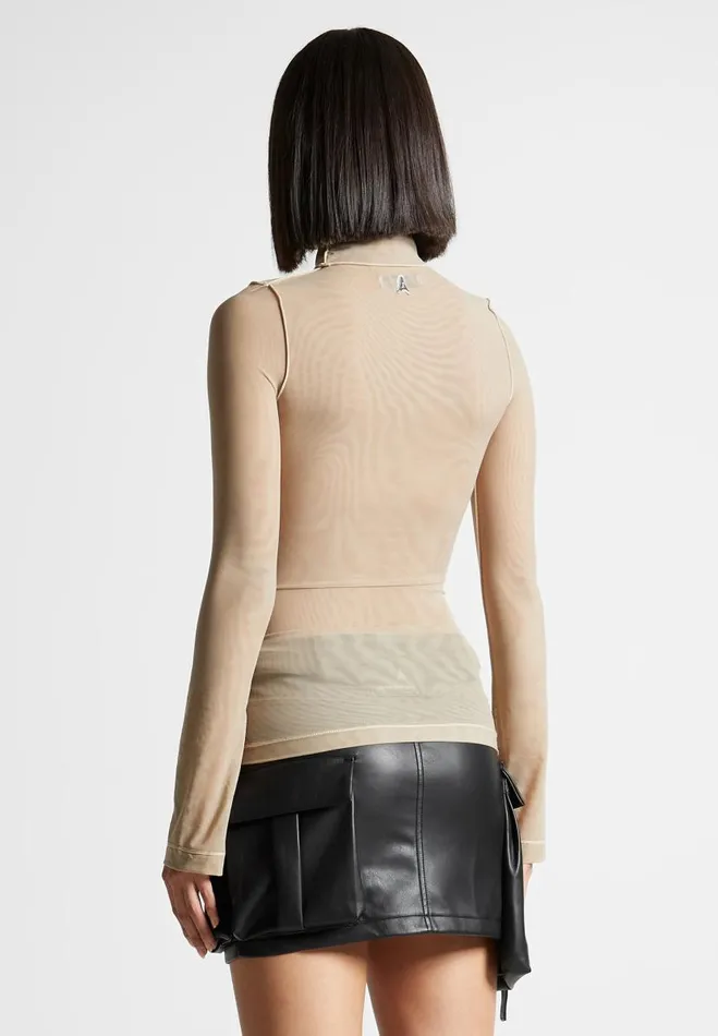 Manire De Voir Tops and T Shirts Manire De Voir Woman Mesh Double Layer Top 8211 Taupe
