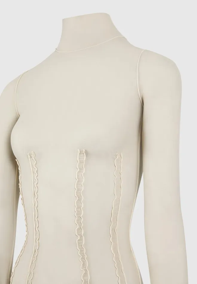 Manire De Voir Tops and T Shirts Manire De Voir Woman Mesh Double Layer Top 8211 Taupe