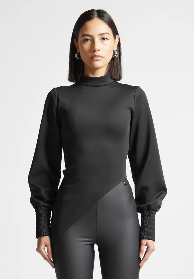 Manire De Voir Tops and T Shirts Manire De Voir Woman Mock Neck Asymmetric Top 8211 Black