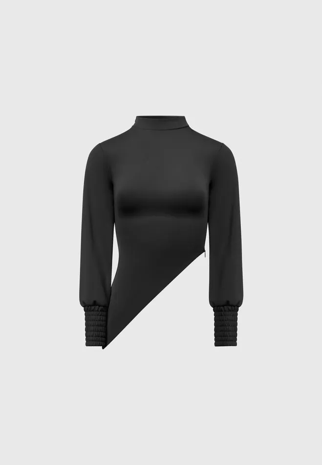 Manire De Voir Tops and T Shirts Manire De Voir Woman Mock Neck Asymmetric Top 8211 Black