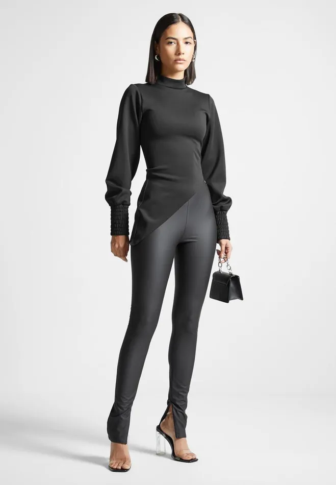 Manire De Voir Tops and T Shirts Manire De Voir Woman Mock Neck Asymmetric Top 8211 Black