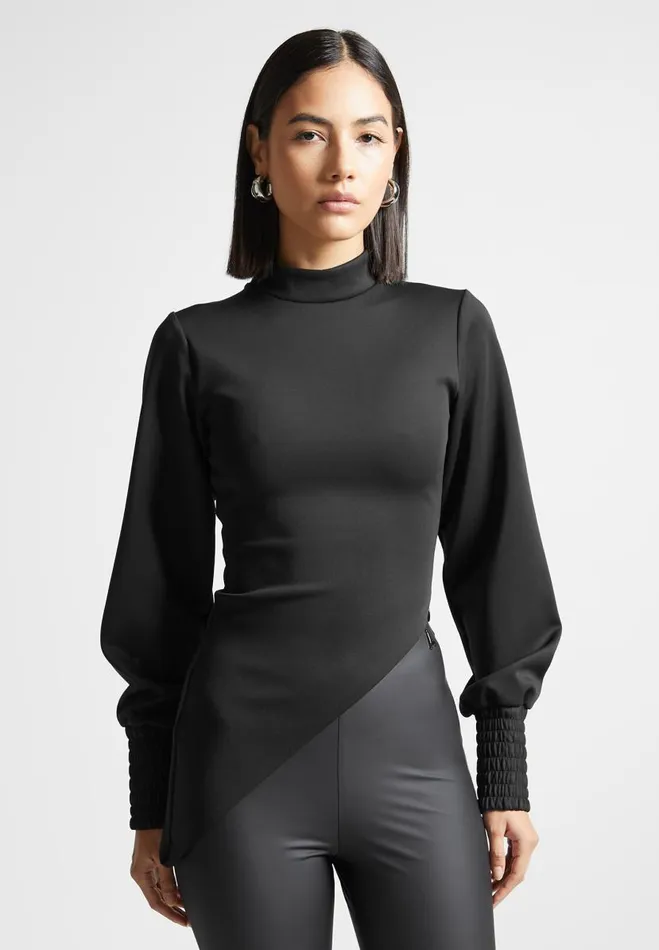 Manire De Voir Tops and T Shirts Manire De Voir Woman Mock Neck Asymmetric Top 8211 Black