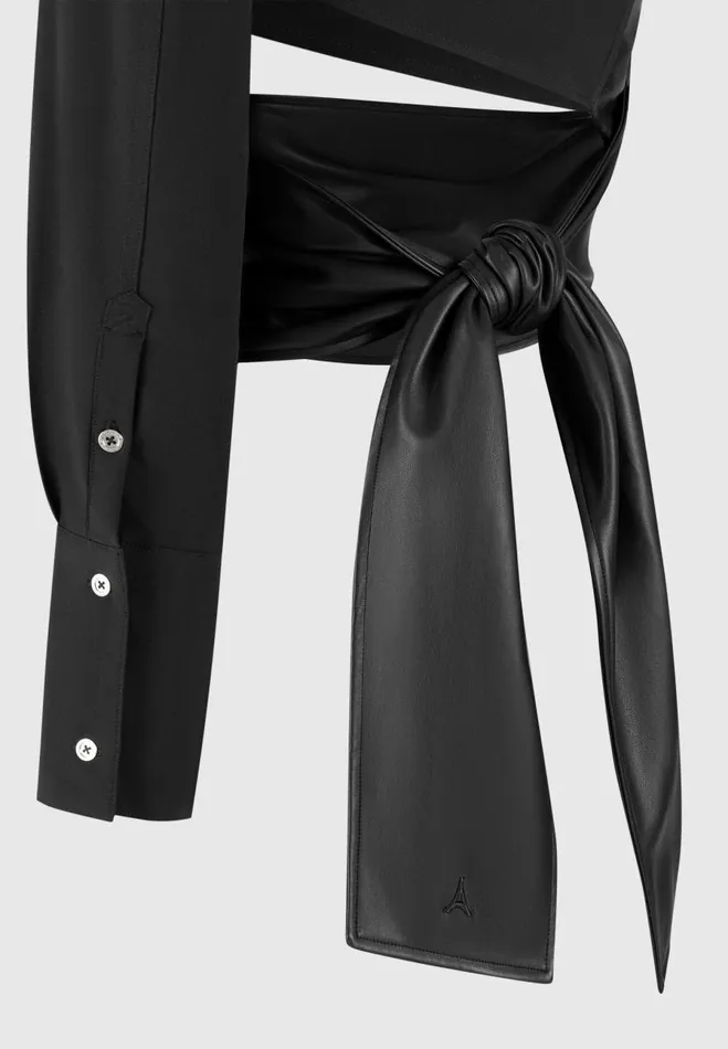 Manire De Voir Tops and T Shirts Manire De Voir Woman One Sleeve Vegan Leather Wrap Top 8211 Black