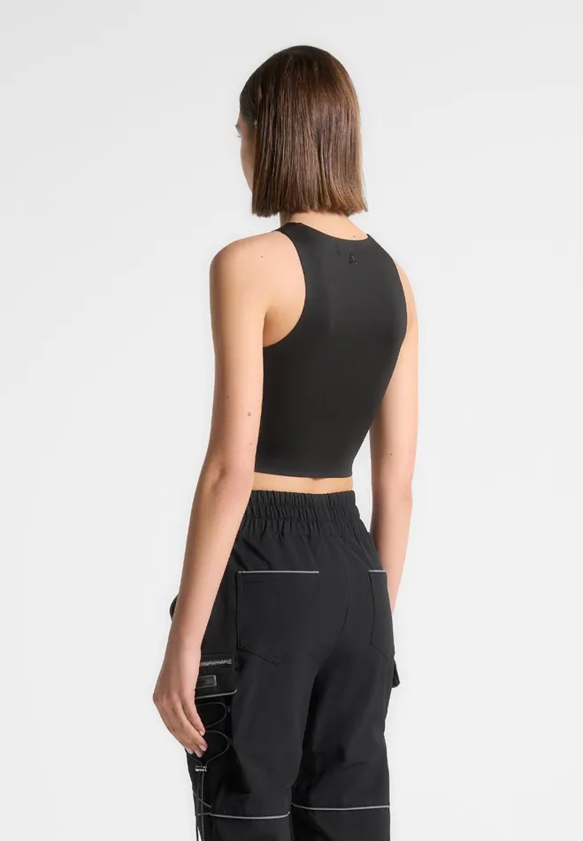 Manire De Voir Tops and T Shirts Manire De Voir Woman Reflective Piped Racer Crop Top 8211 Black